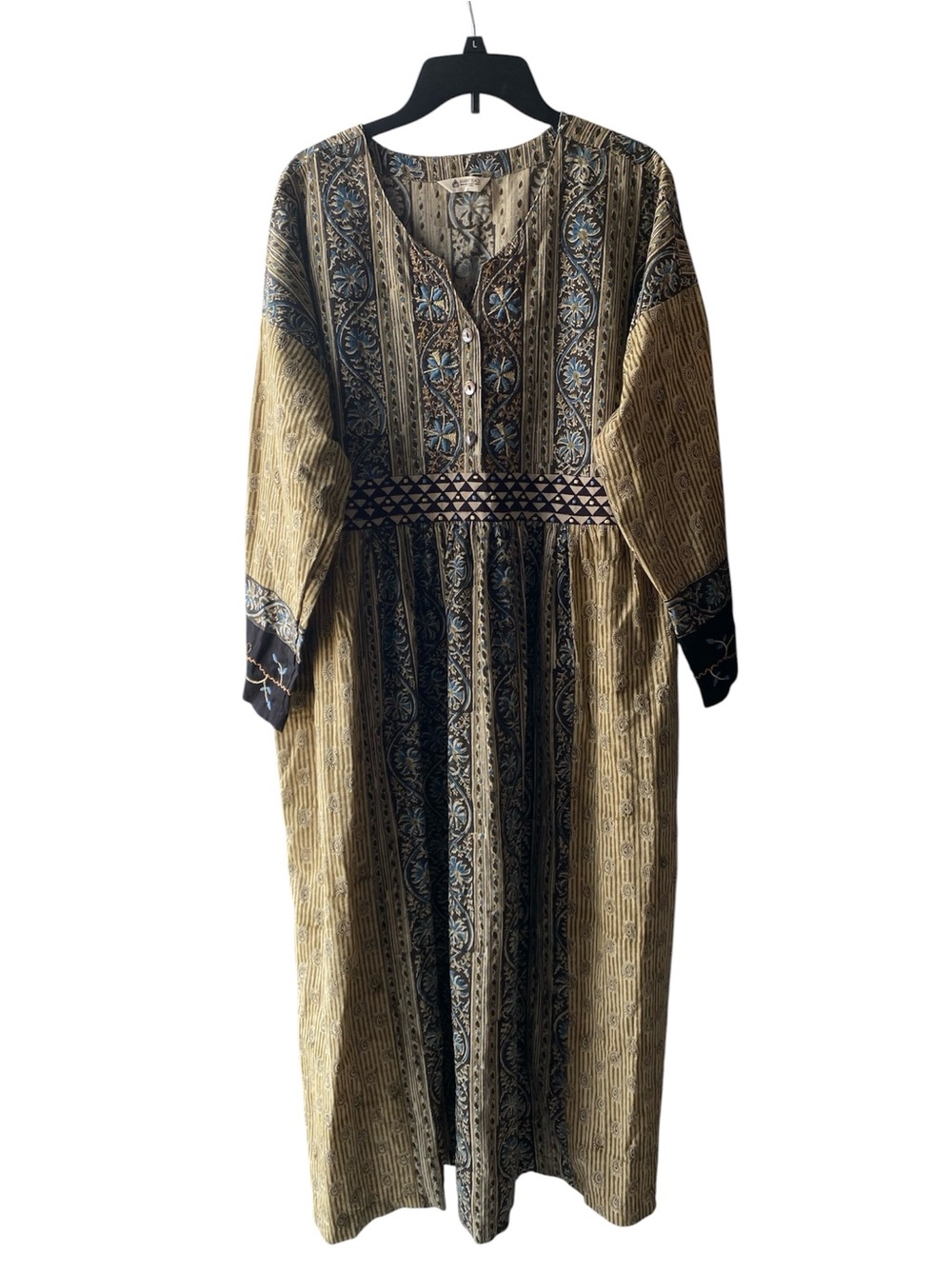 Marketplace Handwork of India Cotton Maxi Long Sleeve Dress Embroidered Floral
